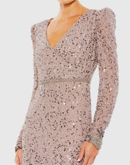 Purple Sequin Dress with Beaded Hemline and Belt