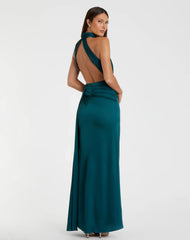 Blue Sleeveless Open Back Satin Gown