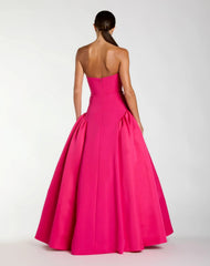Pink Strapless Crepe Ball Gown With Satin Skirt