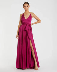 Magenta Halter Neck Charmeuse Gown