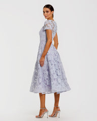Purple Lace Short Sleeve Midi Dress