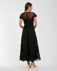 Black Embellished Lace Illusion Neck A-Line Cocktail Dress