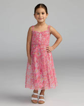 Girls Pink Floral Print Ruffle Mini Dress