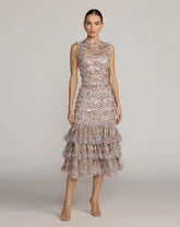 Multicolor Sleeveless Sequin Tiered Ruffle Midi Dress