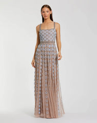 Petite Light Blue Sleeveless Embellished A-line Gown