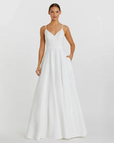 Petite White Classic A-Line V-Neck Ball Gown