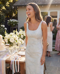 Light Blue Brocade Sleeveless Scoop Neck Midi Dress