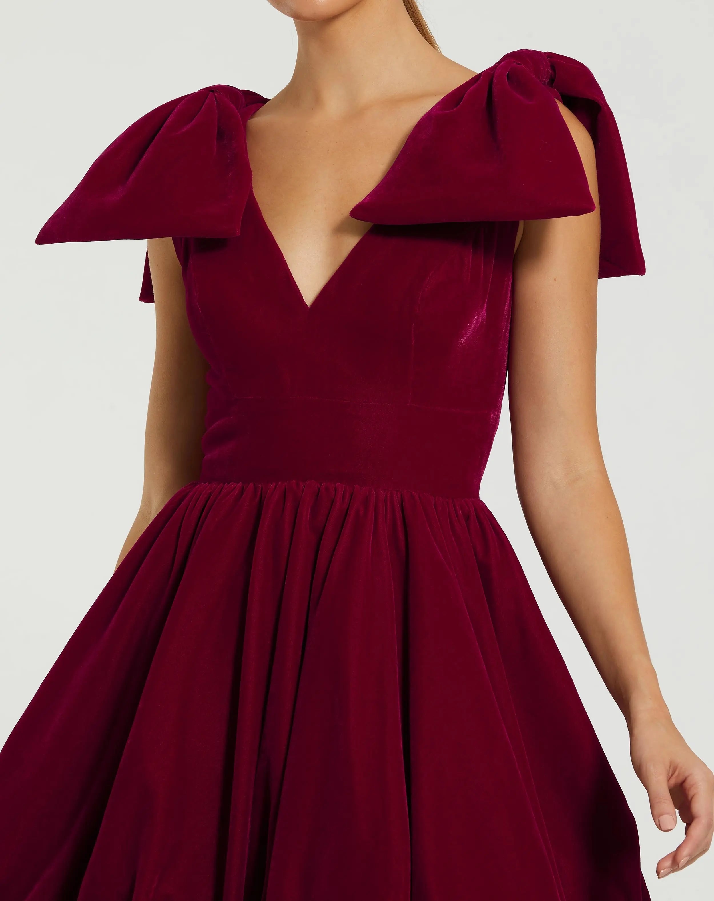 Red Velvet Shoulder Bow Bubble Mini Dress - FINAL SALE