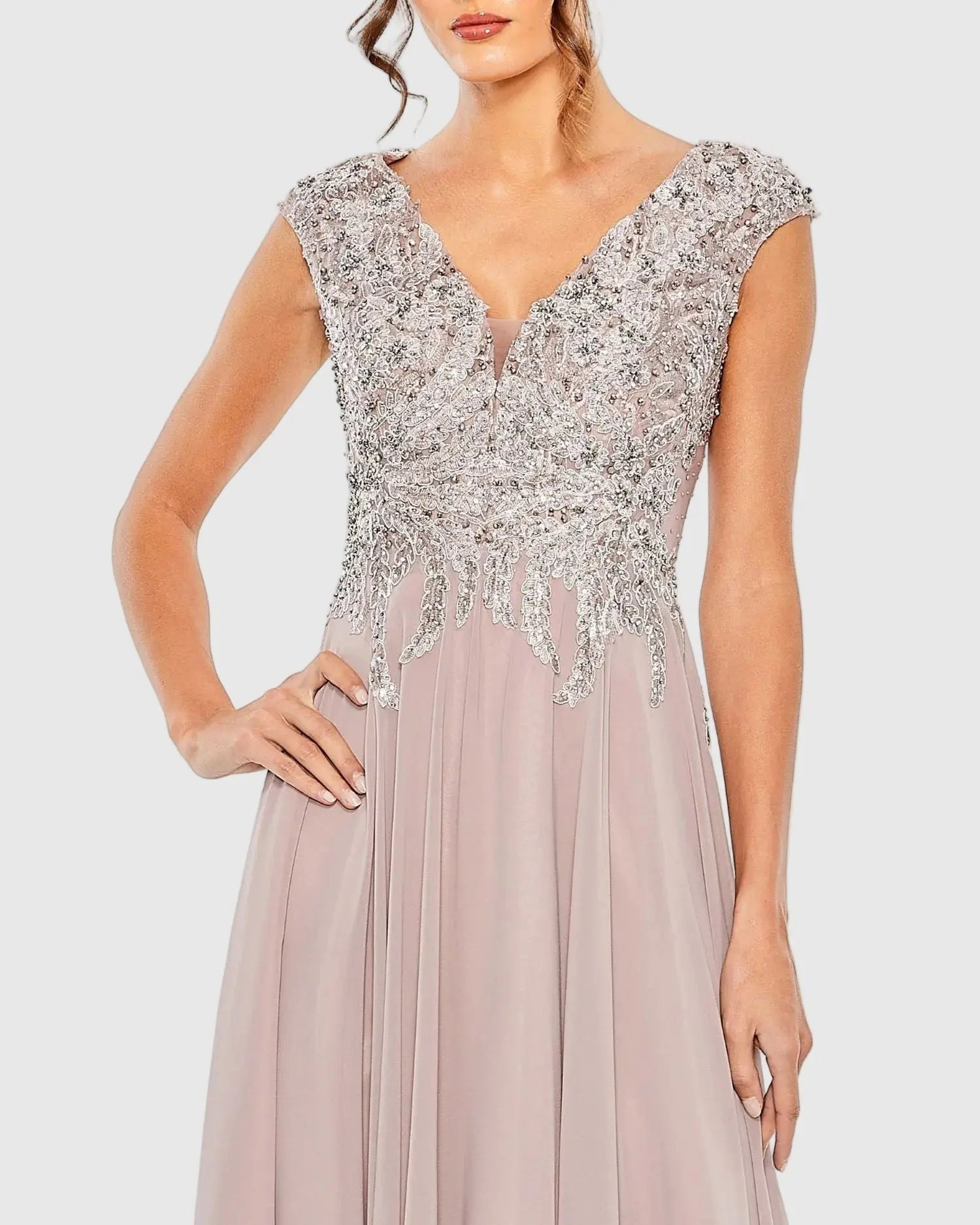 Purple Embroidered Chiffon A-Line Midi Dress