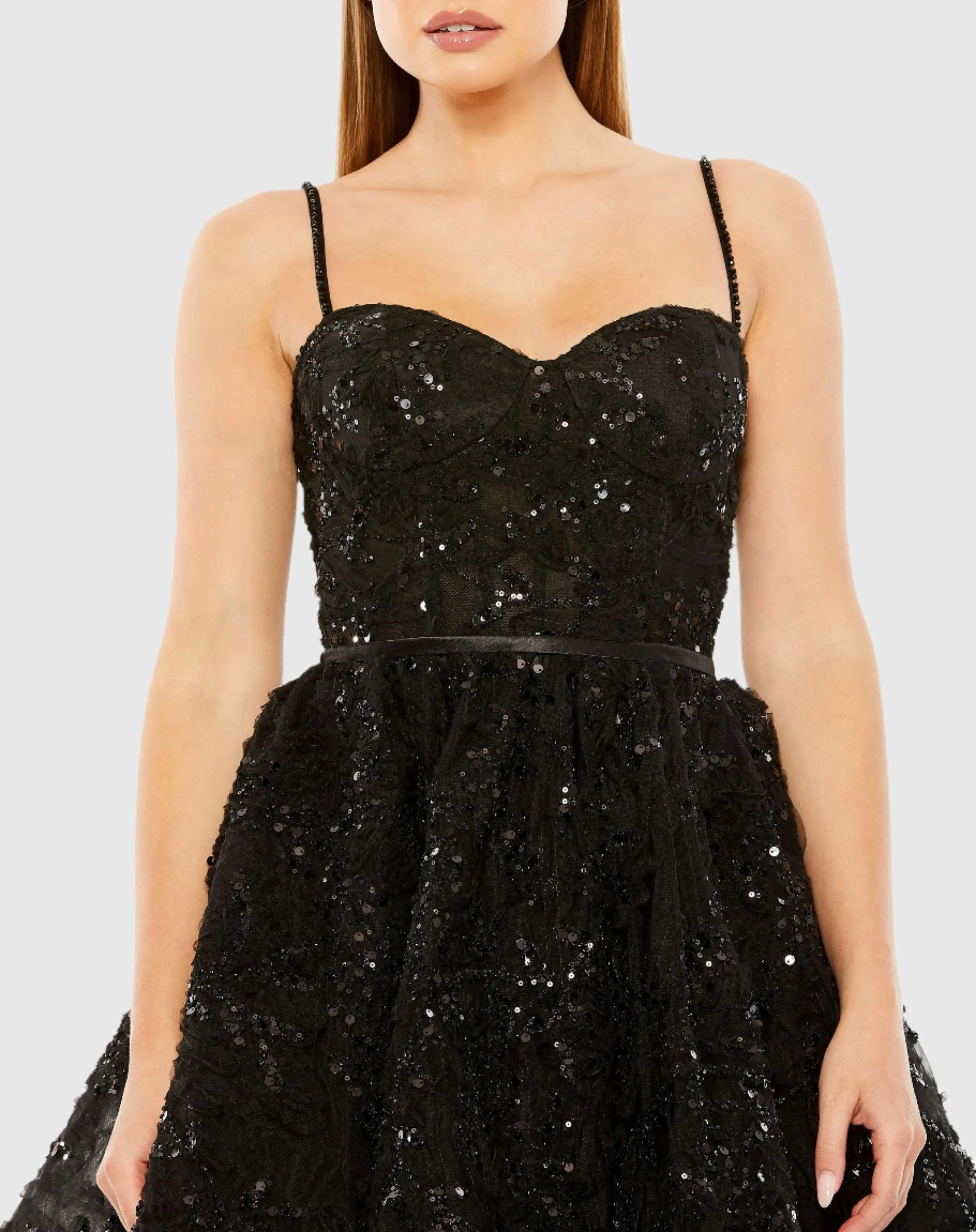 Black Beaded Strap Bustier Sequin Mini Dress - FINAL SALE