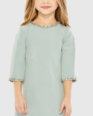 Girls Green Rhinestone Beaded A-Line Mini Dress
