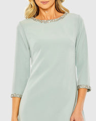 Light Blue Embellished Crepe Cocktail Dress