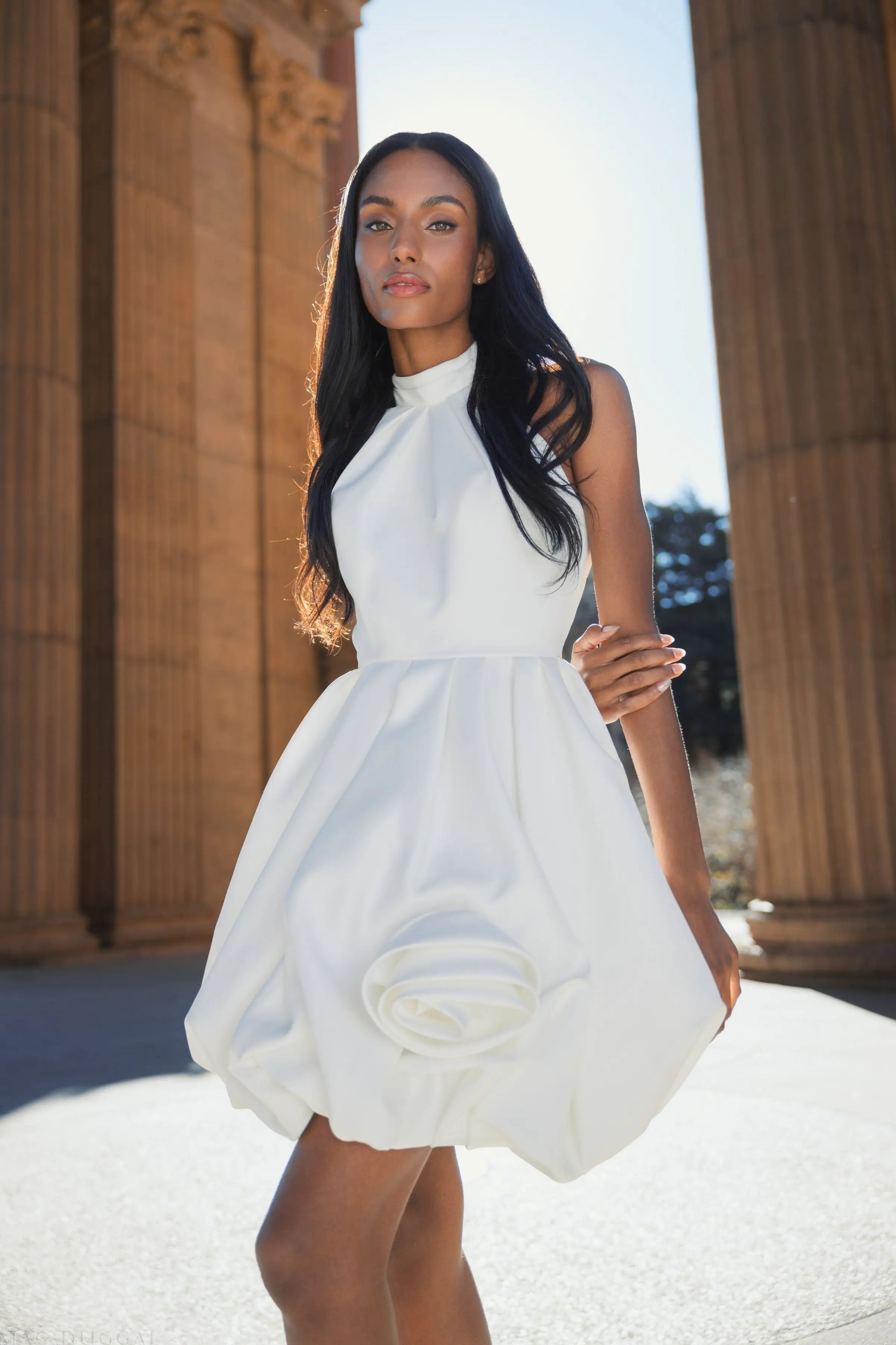 White Satin Bubble Hem Backless Mini Dress