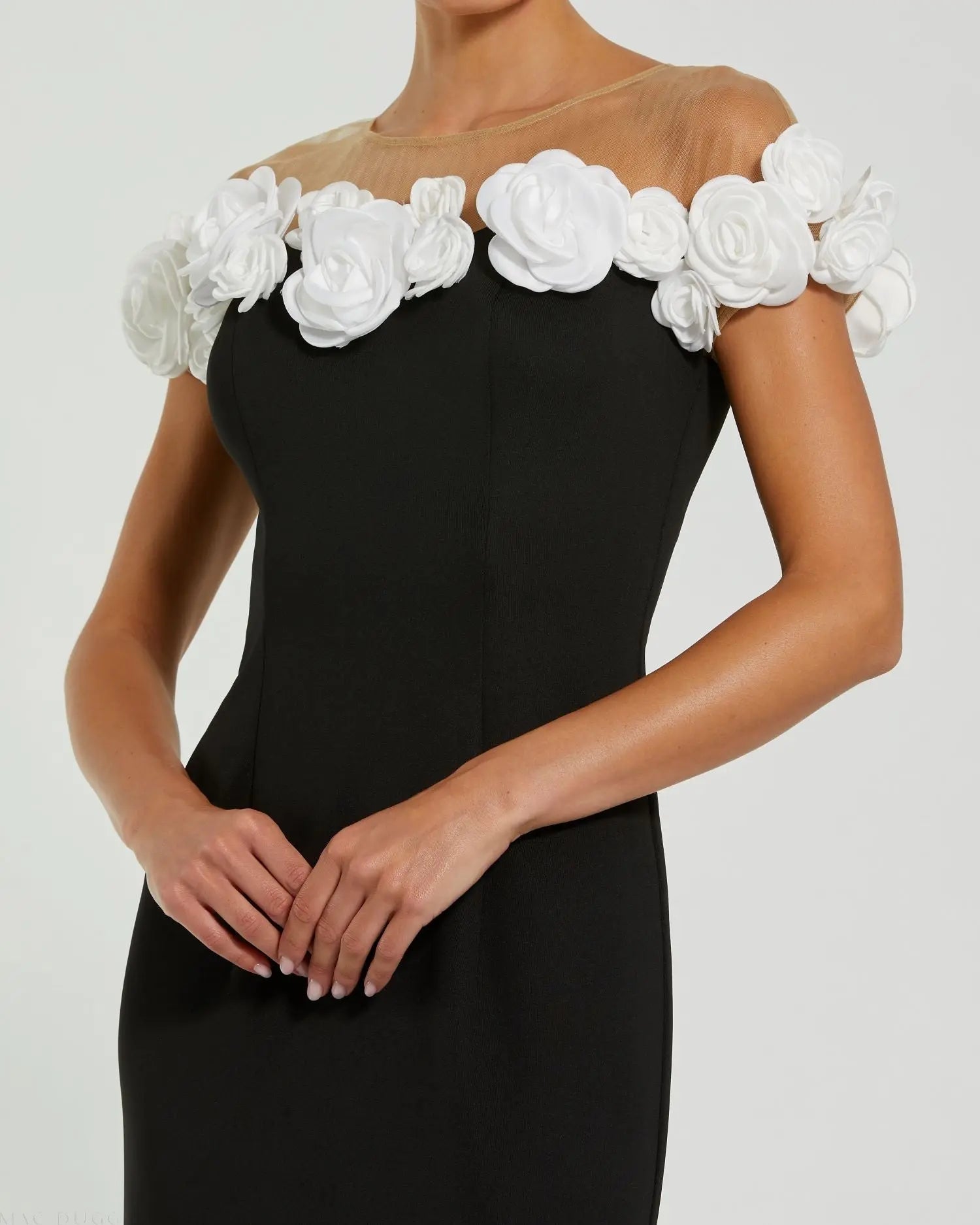 Black Crepe Mermaid Gown With 3D Flowers
