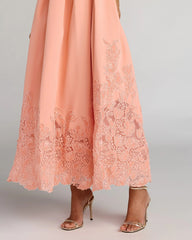 Peach Lace Hem Belted Midi Dress