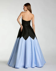 Black and Blue Strapless Satin Sweetheart Ball Gown
