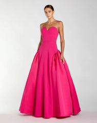 Pink Strapless Crepe Ball Gown With Satin Skirt