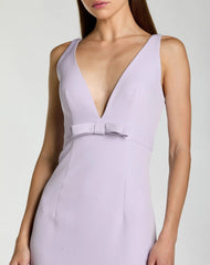Purple Sleeveless V Neck Mermaid Gown With Bow