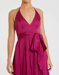 Magenta Halter Neck Charmeuse Gown