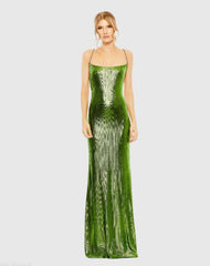 Green Metallic Corset Back Column Gown - FINAL SALE