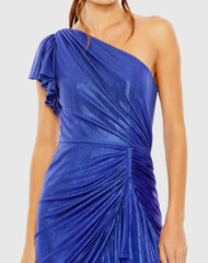 Blue One Shoulder Flutter Sleeve High Low Dress - FINAL SALE