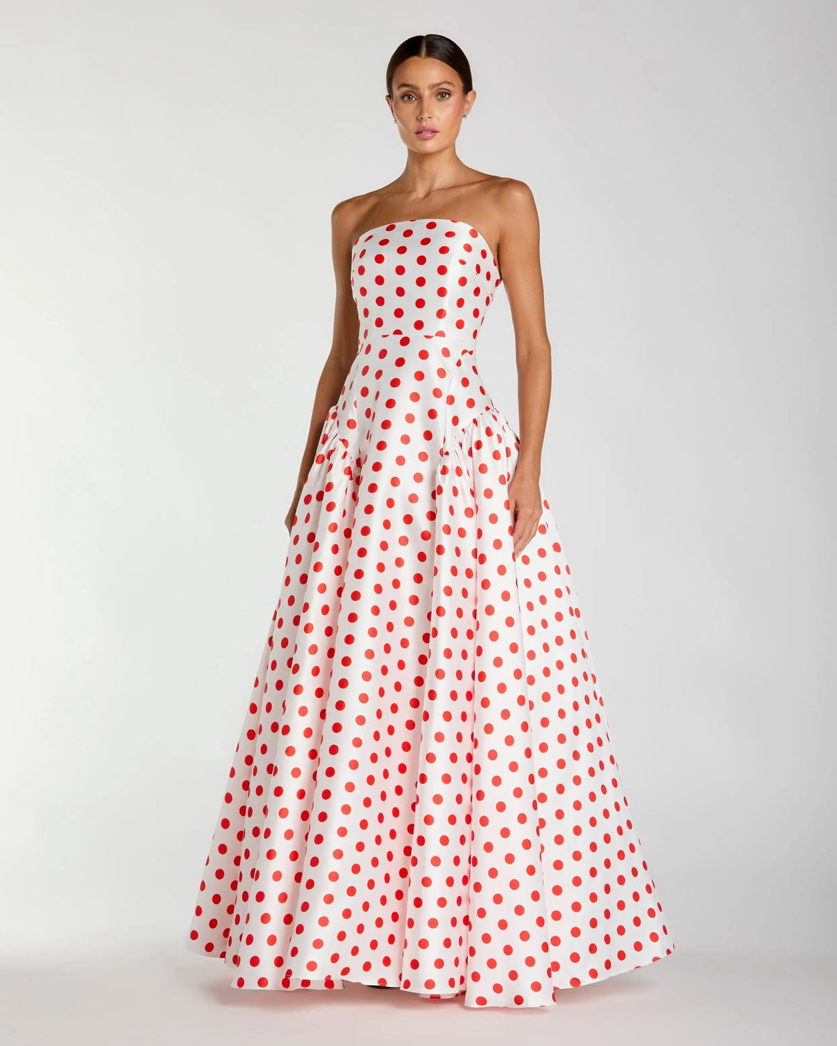 White Strapless Polka Dot Mikado Ball Gown