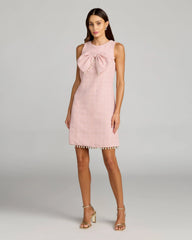 Pink Boucle Pearl Mini Dress With Bow