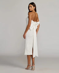 Ivory Strapless Beaded Bow Back Midi Dress