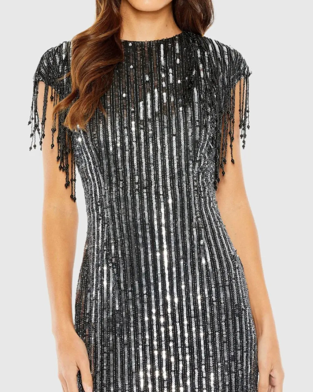 Black Embellished Fringe Gown - FINAL SALE