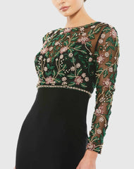 Black Beaded Illusion High Neck Trumpet Gown