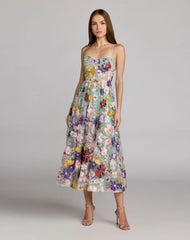 Green Sweetheart Neck Embroidered Midi Dress
