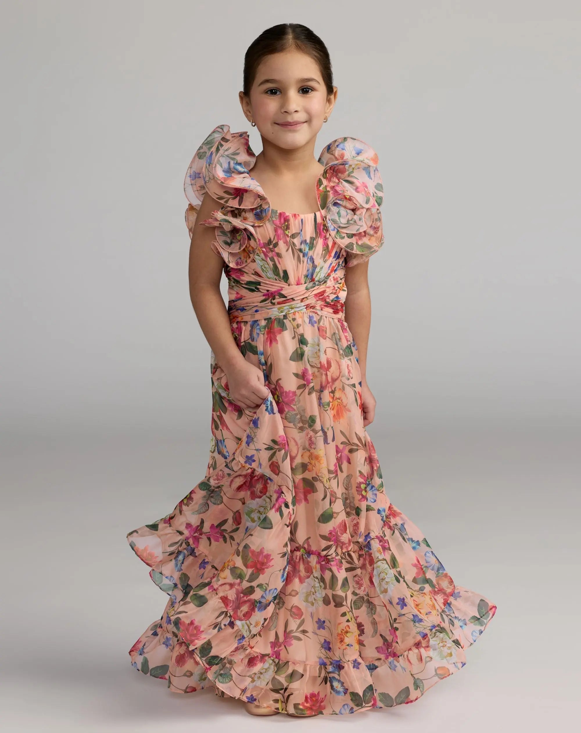Chiffon Ruffle Shoulder Dress