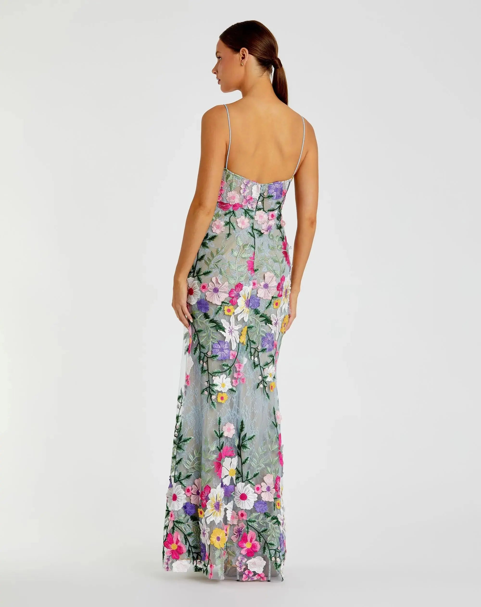 Petite Green Floral Embroidered Sleeveless Bustier Gown