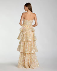 Gold Embellished Strapless Sweetheart Ruffle Gown