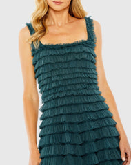 Teal Sleeveless Ruffle Layered Gown