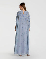 Blue Floral Embellished Kaftan Gown