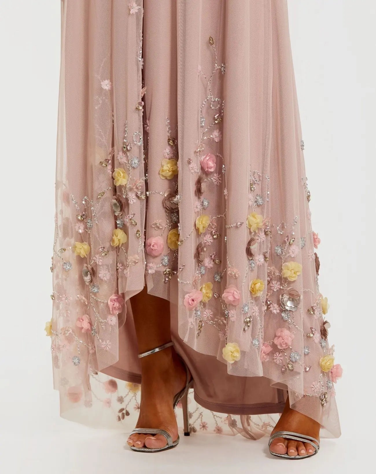 Pink One Shoulder High Low Embellished Trapeze Gown