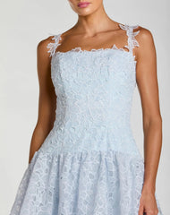 Petite Blue Sleeveless Embroidered Lace Tiered Midi Dress